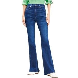 LOFT Women’s Size 8 Dark Wash Stretch Denim Curvy High Rise Slim Flare Jeans